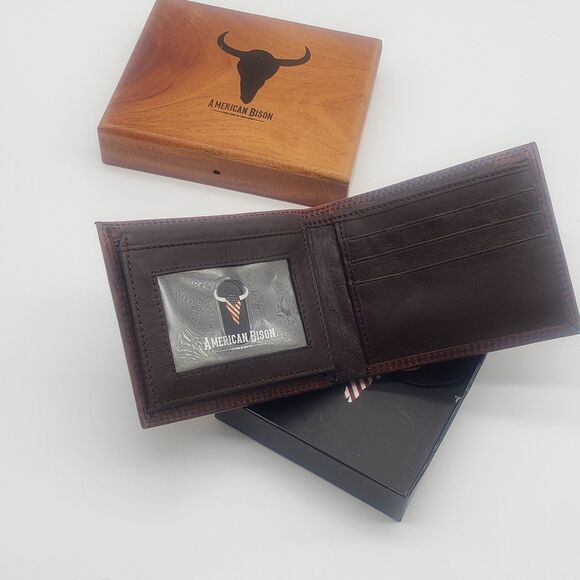 Genuine Leather Wallet by American Bison + Premium Gift Box - Picture 1 of 9